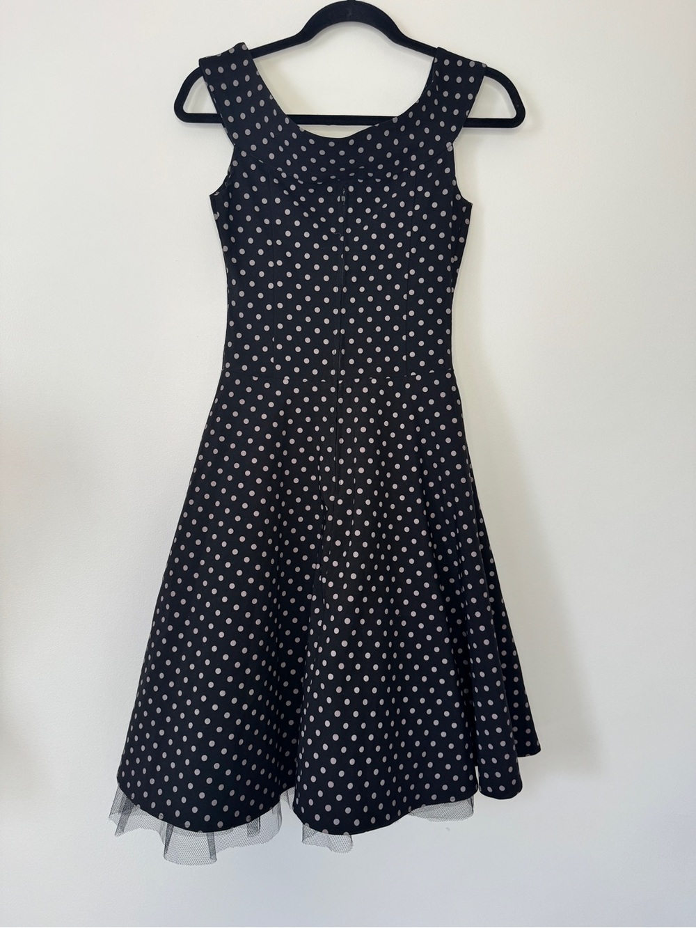 Be Smart Dress Polka Dot Crinoline Flair Retro Pin Up Black White Sz S - Picture 2 of 12